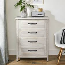 The aurora bedroom collection has rustic character paired with industrial features in an antiqued whitewashed finish that lends a feeling of strength and. Modern Farmhouse 4 Storage Drawers Chest Of Drawers Dresser Rustic White Finish Ebay