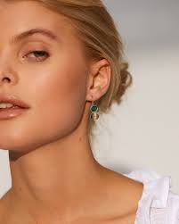 Maceo Hexagon Stone Gold Plated Drop Earrings