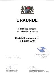 Urchundi = erkenntnis) ist eine gedankenerklärung, die einen bestimmten tatbestand bzw. Verleihung Der Urkunde Digitale Bildungsregion Bayern 2019 Gemeinde Meeder