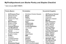 List of kitchen items for first apartment. Starter Pantry And Staples Checklist My First Apartment My First Apartment First Apartment Checklist Pantry