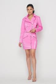 Pink Faux Leather Skirt Set Fashion Skirt Fashion Faux Leather Skirt