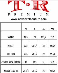 T R Premium Size Chart Dress Shirt Measurement