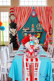 Dr Seuss Birthday Party Ideas Photo 8 Of 34 Dr Seuss Birthday Party Kids Party Tables Cat Birthday Party