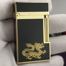 Rare St Dupont Black Lighter Dragon Decor Gold Plated Dragon Decor Dupont Lighter Cigar Lighters