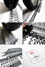 Thomas Yang Prints Architectural Landmarks With Bicycle Tire Tracks Bicycle Painting Bicycle Art Bicycle Tires