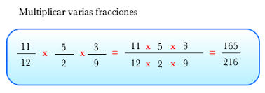 Resultado de imagen de multiplicar fracciones con diferente denominador