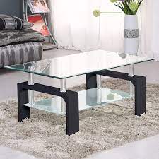 Check spelling or type a new query. Amazon Com Mecor Rectangle Glass Top Coffee Table Modern Center Table With Shelf Wood Legs Suit For Living Room Black Home Kitchen