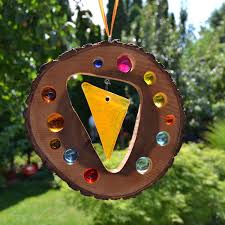 Gartendeko Pendant Wooden Sun Catcher Fusing Glass Element 19 Cm Natural Oak Window Decorations Window Decor Solar Light Crafts Sun Catcher
