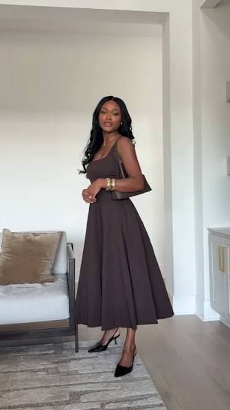 Brown Dress With Statement Handbag