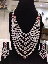 The Grand 6 Layered Bridal Necklace Set With Earrings In American Diamonds Ruby S 1gm Go Bridal Necklace Set Indian Jewellery Design Earrings Fashion Jewelry