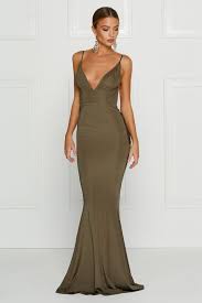 Alamour The Label Penelope Olive Green Low Back Formal Gown Dress Green Prom Dress Dresses Olive Prom Dresses