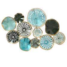 Choosing turquoise patterns when it comes to turquoise read more… turquoise wall decor. Modern Blue Metal Rounds Wall Decor Turquoise Grey And Gold Accents Enameled And Painted Iron 3 Feet Wide 35 5 Inches Hanger Loops On Back Walmart Com Walmart Com
