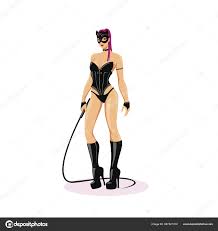 Güzel, baskın bir metres. Lateks giymiş kız, kamçılı şehvetli iç çamaşırı..  ©pegasustudio 367521310e ait Stok Vektör