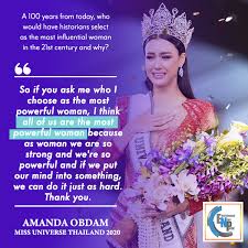 She likes to travel and explore the cities especially on the phuket island with her friends. Entertainment News Portal Read Winning Answers Of Miss Universe Thailand 2020 Amanda Obdam