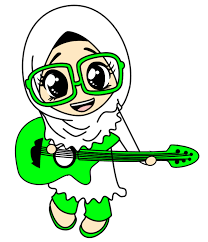 Seorang Muslimah Bertudung Menutup Aurat Tapi Bergitar Kartun Animasi Lucu