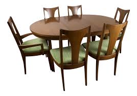How do you feel about this rule? Vintage Mid Century Modern Broyhill Emphasis Walnut Round Oval Pedestal Dining Table With 2 Leaves 6 Chairs Chairish