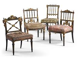Four Napoleon Iii Parcel Gilt Polychrome And Ebonised Side Chairs Third Quarter 19th Century Upholstered Seats Antique French Chairs Furniture Side Chairs