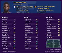Estadísticas globales de samuel umtiti en champions league 2020/21. Samuel Umtiti Vs Clement Lenglet Compare Now Fm 2020 Profiles