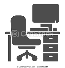 Check spelling or type a new query. Office Chair And Desk With Computer Solid Icon Interior Design Concept Desk Chair And Computer Sign On White Background Canstock