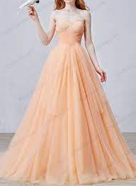 Is057 Uniqe Peach Color Soft Tulle Ball Gown Wedding Dress Online Ball Gowns Wedding Colored Wedding Dresses Online Wedding Dress