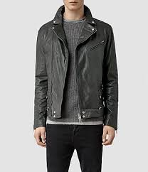 Mens Akira Leather Biker Jacket Anthracite Allsaints Com All Saints Leather Jacket Leather Jacket Men Jackets