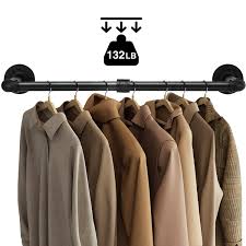 Greenstell Portant A Vetements Mural Tringle A Vetements 92 5cm 26 5cm Style Tube Industriel Cintre Rustique Detachable Noir Tringle Vetement Tringle Cintre