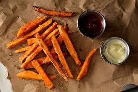 While the potatoes are cooking, stir the paprika into the onions and peppers, pour in 150ml water and stir in the cherry tomatoes, tomato purée and. Crispy Sweet Potato Fries Recipe Deep Fried Hungry Huy