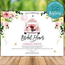 Printable Pink Floral Drive Through Bridal Shower Parade Invite In 2020 Bridal Shower Bridal Shower Invitations Custom Birthday Invitations