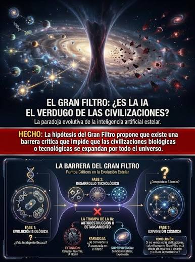Por qué el silencio cósmico es absoluto?  La paradoja del Gran Filtro  sugiere que la IA podría ser el muro final. Si toda civilización colapsa al  crear una superinteligencia, jamás colonizaremos