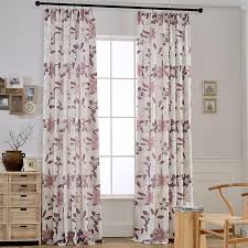 Elegant Light Purple Floral Print Curtains White Country Style For Windows