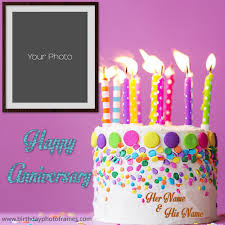 Celebrate your wedding anniversary in style, whether it's your first, golden or diamond anniversary we have the cake for you. Anniversary Card With Name And Photo Edit Birthdayphotoframes Com
