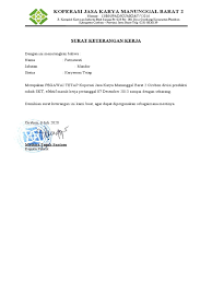 Cari penawaran terbaik untuk properti di cirebon. Surat Keterangan Kerja Koperasi Jasa Karya Manunggal Barat 2