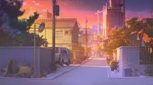 Sunlight Road With Cars Motorcycles And Houses Scenery Background Anime Places Anime Scenery