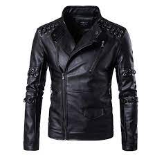 Click To Buy Leather Jackets Men Spring New Criss Cross Strings Punk Leather Jackets Plus Size 5x Leather Jacket Men Black Coat Men Collar Leather Jacket