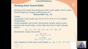Jangkauan antar kuartil ( hamparan) yang dimaksud jangkauan antar kuartil atau hamparan adalah selisih antara kuartil atas dengan kuartil dalam satu urutan data terdapat 9 desil, masing masing disebut d1 sampai d9. Ukuran Penyebaran Data Rentang Rentang Antar Kuartil Simpangan Kuartil Simpangan Baku Youtube