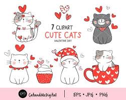 Cat Valentine Clipart Cute Cat Valentine Png Cat Png Love Etsy Valentine Clipart Cat Valentine Valentines Day Drawing
