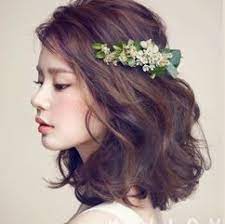 Wavy Shoulder Length Brown Hair Short Hair Bride Korean Wedding Hair Hairdo Wedding