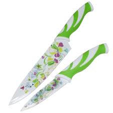 Hot Stainless Steel Kitchen Knife Set Green Flower Pattern Chef Knives Fruit Vegetable Knife With Non Slip H Knife Set Kitchen Paring Knife Set Kitchen Handles