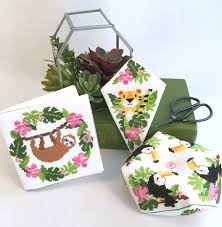 All sewing & fiber card making & stationery scrapbooking. Modern Cross Stitch Jungle Theme Sewing Set Tiny Modernist Cross Stitch