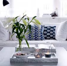 White Interior With A Hint Of Blue Love The Marble Tray Too Coffee Table Decor Tray Decor Tray Decor