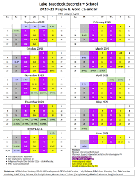 Purple And Gold Calendar Lake Braddock Secondary School