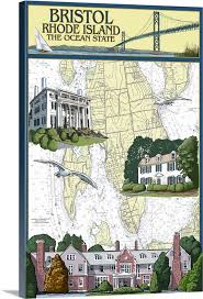 bristol rhode island nautical chart retro travel poster