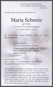 Born in adenau to a family in the hotel and catering business, and raised in one of the villages nestled within the nürburgring race track. Alle Traueranzeigen Fur Maria Schmitz Trauer Rp Online De
