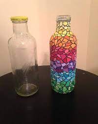 This Mosaic Inspired Bottle Is Perfect To Hold Fresh Flowers Or Even Paint Brushes It Is Painted With Acr Painted Glass Bottles Bottle Art Glass Bottle Crafts