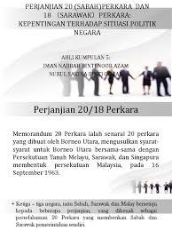 Agama walaupun tiada bantahan terhadap islam menjadi agama rasmi malaysia, agama rasmi tidak ada di borneo utara dan peruntukan berhubung dengan islam mengikut perlembagaan malaysia hendaklah tidak merangkumi borneo utara perkara 2: Hubungan Etnik Perkara 20 Dan 18