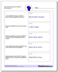Mixed Operation Money Word Problems Worksheet 1 Money Word Problems Worksheet Money Word Problems Subtraction Word Problems Addition Word Problems