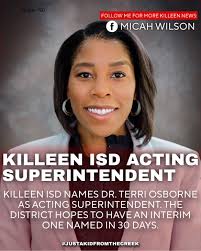 BREAKING: Killeen ISD names deputy superintendent of Curriculum,  Instruction and School Leadership, Dr. Terri Osborne as acting  superintendent. She starts the role immediately, this comes after the  #Killeen ISD Board of Trustees