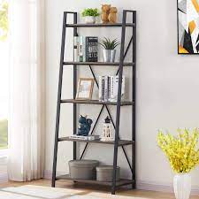 This minimalistic ladder shelf is the perfect pick for any living room to display your priced book collection and other items. Amazon Com Bon Augure Industrial Ladder Shelf Rustic 5 Tier Leaning Bookshelf Wood Metal Ladder Bookcase Dark Gray Oak Home Kitchen