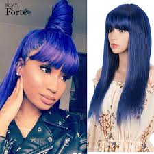 Wig hairstyles straight hairstyles fashion hairstyles simple hairstyles formal hairstyles hair inspo hair blue hair wig of human hair with baby hair brazilian lace front wig short bob. Remy Forte Human Hair Wigs For Women 28 Inch Royal Blue Straight Bob Wig With Bangs Blonde Cosplay Brazilian Hair Colored Wig Human Hair Lace Wigs Aliexpress