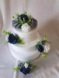 Check spelling or type a new query. Navy Grey White Rose Wedding Cake Flowers Sara S Fine Flowers Birmingham Artificial Wedding Flowers